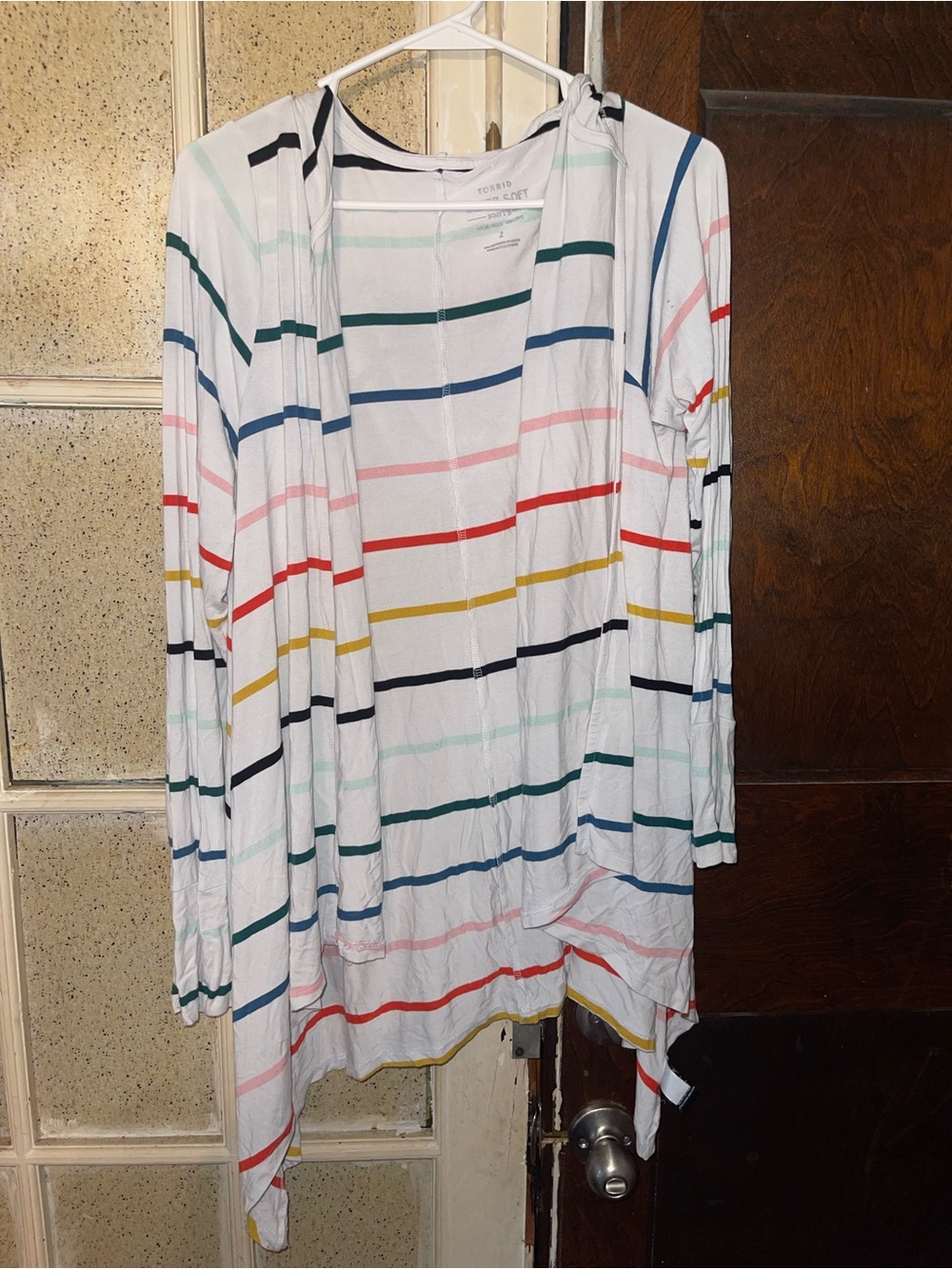 torrid White Hooded Cardigan with Multicolor Stripes - Size 2